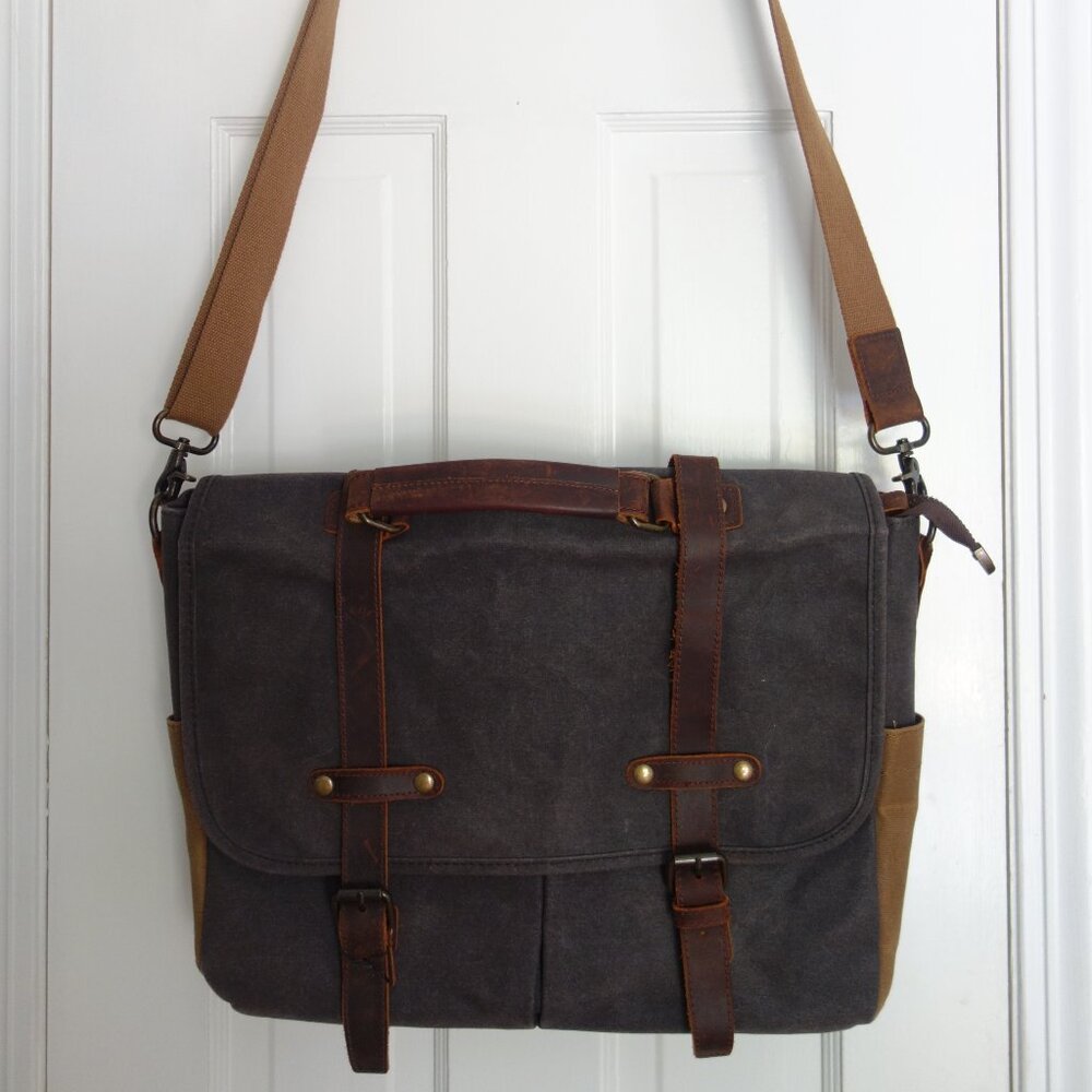 NEWHEY Canvas / Leather Messenger Laptop Shoulder Bag